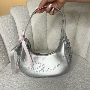 Silver Shoulder Bag with Bow Detail